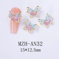 Detailed view of aurora butterfly nail charm with gold metal frame and size 15*12.5mm - Aurora Iridescent Gold Style (AN32)