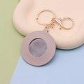 Light lavender PU leather round keychain holder with gold hardware and circular window - Round (Gray) / Gold Chain Clasp
