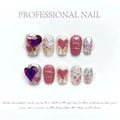 Y2K Handgemachte Press-on Nägel mit lila Herz-Strasssteinen und silbernem Metallic-Finish - Extra Klein (XS) / Süßes Würziges Mädchen