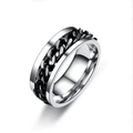 Men's silver titanium steel ring featuring a rotatable black chain hip-hop design - US 6 / Black