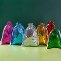 Set of six shimmering metallic foil Christmas drawstring gift bags in assorted vibrant colors - 18pcs 3 Each Design V2