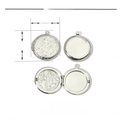 Pendentif médaillon en acier poli avec gravure florale et vue intérieure ouverte - Médaillon Rond/Motif Gravé / 28x31mm / Argent Rond (VG714)