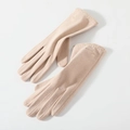 Beige winter thermal gloves for women with elegant wavy edges and tree embroidery - One Size / 182 Khaki