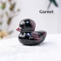 Polished garnet stone duck carving miniature animal figure with deep red glossy finish - Garnet