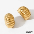 Golden wavy geometric half-round stud earrings with a textured metallic finish - Semi-round Horizontal Ribbed Style (KD3431) / Gold