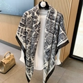 Beige cotton linen large square scarf with black grey map pattern worn as a shawl - 130*130cm / Black Grey Map Pattern (MZF-084)