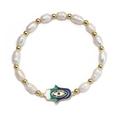 Detail of Hamsa Hand and Evil Eye charm with freshwater pearls on golden bracelet - Gradient Hamsa Hand Pendant