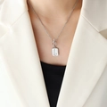 Silver OT clasp necklace with rectangular pendant featuring a sailboat and zircon - Sailboat Pattern Square Tag / Steel Color (Silver)