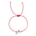 Red and white woven Evil Eye bracelet with golden beads and a blue turquoise stone charm - Red and White Twisted Rope Evil Eye Enamel Pendant Adjustable Style