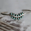 Bohemian silver open bangle with teardrop turquoise stones and vintage V-shaped pattern - V-Shape Turquoise