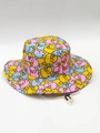 Detail of colorful cartoon duck bucket hat featuring breathable fabric and windproof rope - Colorful Little Yellow Duck