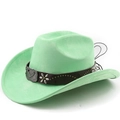 Detail of mint green suede cowboy hat with eagle metal buckle and silver rivets - M (56-58cm) / Fruit Green