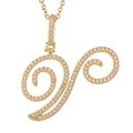 Detailed close-up of gold-plated pendant with micro-pave cubic zirconia on cross chain - V (Gold)