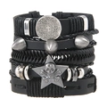 Punk Mehrlagen-Lederarmband-Set mit Kreuz, Nieten und Totenkopf auf weißem Hintergrund - Schwarzer Kombinationsstil