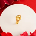 Golden clover ring with hollow patterns on a festive red background with petals - Four-Leaf Clover Hollow (J2247)