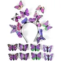 Luminous purple butterfly headband set with colorful matching hair clips for party hair accessories - Purple Headband + 8 Hair Clips