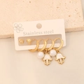 Golden stainless steel earring set with pearls and Hamsa hand charms on stone - Style 3 Hamsa Hand
