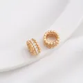 14K gold plated bead charm featuring micro-pave cubic zirconia and lace edge texture - 18# Beaded Edge Ring / 10x5mm / 14K Gold