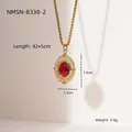 Collar de acero de titanio chapado en oro 18K con colgante de piedra rosa y medidas - Rosa-Óvalo Vintage (NMSN-B338-2)