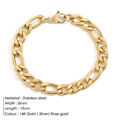 8mm gold stainless steel Figaro chain bracelet for men and women with lobster clasp - 8mm-19cm / Steel
