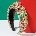 Detail von Tweed-Haarreif mit Perlen, Strass und weihnachtlichen Ornamenten - Hellkaffee