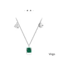 S925 Sterling Silver Virgo Necklace with Square Green Gemstone and Zodiac Charms - Virgo