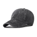 Gorra de béisbol unisex de algodón lavado vintage con detalles rasgados en gris carbón - Ajustable / Negro Lavado Desgastado