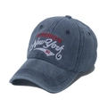 Berretto da baseball in denim blu scuro lavato con ricami New York e America - 56cm-60cm / Blu Notte
