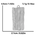 Détail du pendentif rectangulaire argenté texturé avec dimensions et poids indiqués - Argenté
