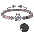Adjustable gray and pink stone bead bracelet with silver paw projection charm - Pink Zebra Stone Bracelet