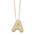 Gold plated initial A necklace with sparkling cubic zirconia pavé setting for women - Letter A / Gold
