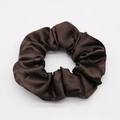Lustrous deep brown satin scrunchie with a silky texture and elegant folds - Dark Brown