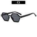 Lunettes de soleil hexagonales rétro noires avec accents décoratifs en métal doré chic - Monture Noire Verres Gris