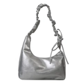 Silberne metallische Hobo-Tasche mit Falten und Schleifen-Detail für Damen - Silber
