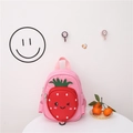 Pink canvas toddler backpack featuring a cute 3D strawberry design and mesh side pockets - Pink