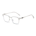 Retro semi-rimless optical glasses with transparent frame and silver metal accents - Silver Frame Transparent White Rim Anti Blue Light