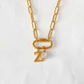Collana a graffetta in acciaio inossidabile placcata oro 14K con lettera Z e zircone - Lettera Z
