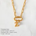 14K gold plated stainless steel paperclip necklace with letter Z and zircon pendant - Letter Z