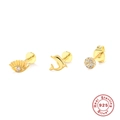 S925 Sterling Silber Gold Ohrring Set mit Teufelsauge, Delphin und Kristallkugel Bolzen - Auge Delphin Kollektion (#5)