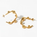 Unregelmäßige C-förmige Gold-Ohrringe mit Wellenform und polierten Metallkugeln für Damen - Gold (D2722)