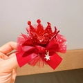 Red princess crown hair clip with sequined tiara, tulle mesh, and golden star pendant - Red