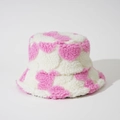 Cappello da pescatore invernale in lana d'agnello bianca con cuori rosa jacquard - M (56-58cm) / Cuore Rosa
