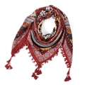 Bohemian triangle scarf in vintage red with geometric ethnic patterns and tassels - 115*115cm / Vintage Red Ethnic (No.4)