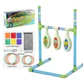 2-in-1 light-up tossing game set with blue-green stand, glowing bean bags and rings - Light-Up Throwing Game Stand (2888-55)