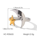 Detailed view of two-tone moon and star open ring with 2.0g weight and size specifications - Face Star Moon Retro Style (HC-R30655)