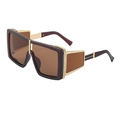 Steampunk sunglasses with dark brown square frames, golden metal trim and side shields - Dark Brown