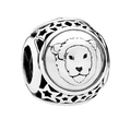 Silver lion head charm bead with star cutout details for DIY bracelet jewelry - Leo / Silver