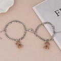 Bracelets de couple en acier inoxydable avec oursons marron et fermoir cœur magnétique - Café Clair