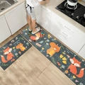 Absorbent non-slip kitchen mats with cute forest animals and 'Have a nice day' text - Little Fox / 40*60cm