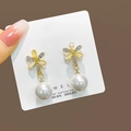 Elegant S925 silver stud earrings featuring golden flower petals and a hanging white pearl - Yellow Floral Dangle Pearl Style (E3510-3)